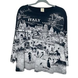 Jess & Jane 2XL Mens Black Long Sleeve Round Neck Pullover Graphic T Shirt